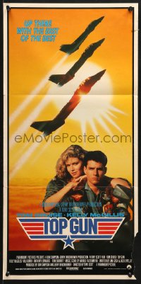 7r969 TOP GUN Aust daybill 1986 great image of Tom Cruise & Kelly McGillis, Navy fighter jets!
