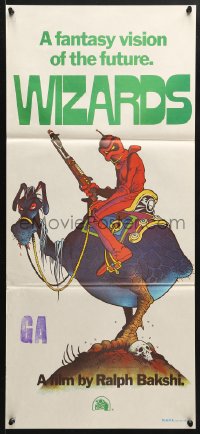 7r993 WIZARDS Aust daybill 1977 Ralph Bakshi directed, cool fantasy art by William Stout!