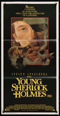 7r999 YOUNG SHERLOCK HOLMES Aust daybill 1985 Steven Spielberg, Nicholas Rowe, cool detective art!