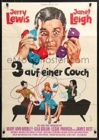 7r184 3 ON A COUCH German 1966 great image of screwy Jerry Lewis with three telephones!