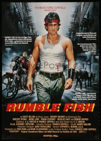7r266 RUMBLE FISH German 1984 Coppola, Casaro art of Matt Dillon & Mickey Rourke on motorcycle!