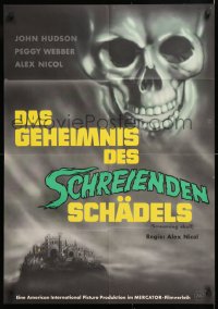 7r268 SCREAMING SKULL German 1962 fantastic art of huge creepy skull looming over castle!