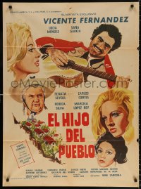 7r026 EL HIJO DEL PUEBLO Mexican poster 1974 wacky Son of the People Vicente Fernandez w/ guitar!