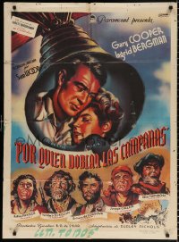 7r033 FOR WHOM THE BELL TOLLS Mexican poster 1943 Drugana art of Gary Cooper & Ingrid Bergman!
