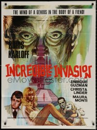 7r036 INCREDIBLE INVASION Mexican poster 1971 completely different artwork of creepy Boris Karloff!