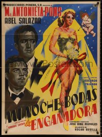 7r038 LA ENGANADORA Mexican poster 1955 beautiful bride being shot by Cupid, The Deceiver!