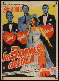 7r050 LOLA TORBELLINO Mexican poster 1956 art of sexy Spanish actress Lola Flores & her suitors!
