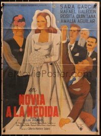 7r057 NOVIA A LA MEDIDA Mexican poster 1949 Gilberto Martinez Solares, gorgeous bride art!