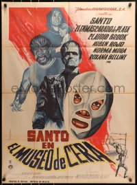 7r062 SANTO EN EL MUSEO DE CERA Mexican poster 1965 Cerezoc art of wrestler Santo as masked hero!