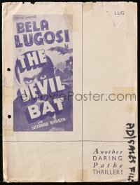 7s009 DEVIL BAT English pressbook 1941 creepy Bela Lugosi, cool different horror poster art, rare!