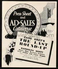 7s020 LAST ROUND-UP English pressbook 1934 cowboys Randolph Scott & Monte Blue, Zane Grey western!