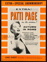 7s068 AUTUMN IN ROME pressbook 1954 Patti Page, America's most popular singer in her screen debut!