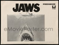 7s284 JAWS pressbook 1975 art of Steven Spielberg's classic man-eating shark!