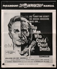 7s346 MAN WHO COULD CHEAT DEATH pressbook 1959 Hammer horror, cool half-alive & half-dead headshot art!