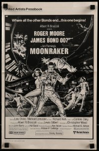 7s370 MOONRAKER pressbook 1979 art of Roger Moore as James Bond & sexy space babes by Goozee!