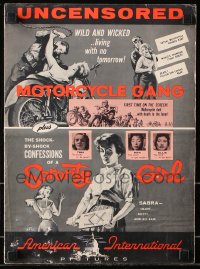 7s371 MOTORCYCLE GANG/SORORITY GIRL pressbook 1957 AIP double-bill, uncensored, wild & wicked!