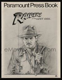 7s445 RAIDERS OF THE LOST ARK pressbook 1981 great art of adventurer Harrison Ford by Richard Amsel!