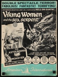 7s576 VIKING WOMEN & SEA SERPENT/ASTOUNDING SHE MONSTER pressbook 1958 art of sexy female warriors!