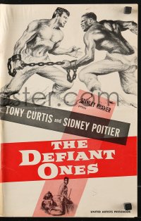 7s168 DEFIANT ONES pressbook 1958 art of escaped cons Tony Curtis & Sidney Poitier chained together!