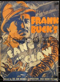 7s202 FANG & CLAW pressbook 1935 great artwork of Frank Buck surrounded by India's jungle animals!