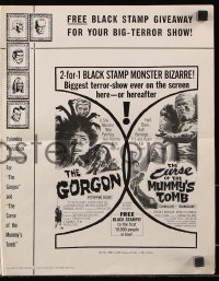 7s244 GORGON/CURSE OF THE MUMMY'S TOMB pressbook 1964 biggest terror-show ever on the screen!