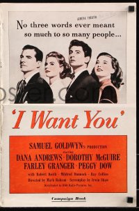 7s279 I WANT YOU pressbook 1951 Dana Andrews, Dorothy McGuire, Farley Granger, Peggy Dow