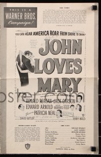 7s288 JOHN LOVES MARY pressbook 1949 Ronald Reagan, Jack Carson, Patricia Neal, romantic artwork!