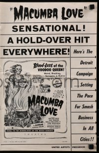 7s338 MACUMBA LOVE pressbook 1960 weird, shocking savagery in native jungle, art of voodoo queen!