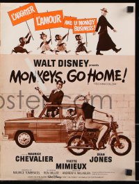 7s365 MONKEYS GO HOME pressbook 1967 Disney, art of Maurice Chevalier, Yvette Mimieux & apes!