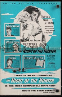 7s384 NIGHT OF THE HUNTER pressbook 1956 Robert Mitchum & Shelley Winters, Laughton classic noir!