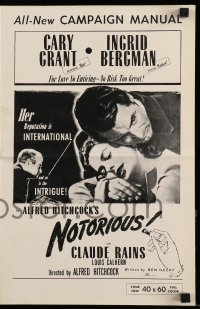7s391 NOTORIOUS pressbook R1954 Cary Grant, Ingrid Bergman, Claude Rains, Alfred Hitchcock classic!