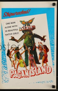 7s407 PAGAN ISLAND pressbook 1961 Barry Mahon, wild artwork of native girls worshipping idol!