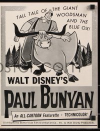 7s412 PAUL BUNYAN pressbook 1958 Disney, wonderful imags of giant lumberjack and ox!