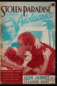 7s510 STOLEN PARADISE pressbook 1940 a story of adolescence starring Leon Janney & Eleanor Hunt!