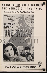 7s538 THING pressbook R1957 Howard Hawks classic horror, it strikes without warning from another world!
