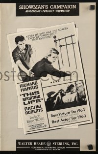 7s539 THIS SPORTING LIFE pressbook 1963 Richard Harris & Rachel Roberts, Lindsay Anderson