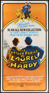 7t226 FURTHER PERILS OF LAUREL & HARDY 3sh 1967 great image of Stan & Ollie riding lion!