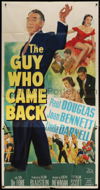 7t241 GUY WHO CAME BACK 3sh 1951 artwork of Paul Douglas, pretty Joan Bennett & Linda Darnell!