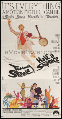 7t242 HALF A SIXPENCE 3sh 1968 McGinnis art of Tommy Steele with banjo, from H.G. Wells novel!