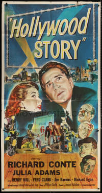 7t246 HOLLYWOOD STORY 3sh 1951 William Castle directed, art of Richard Conte & Julie Adams, rare!