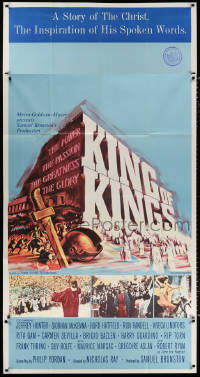 7t265 KING OF KINGS style B 3sh 1961 Nicholas Ray Biblical epic, Jeffrey Hunter as Jesus!