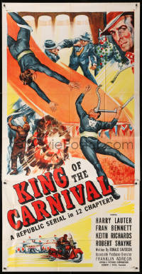 7t266 KING OF THE CARNIVAL 3sh 1955 Republic serial, crime & circus trapeze disaster artwork!