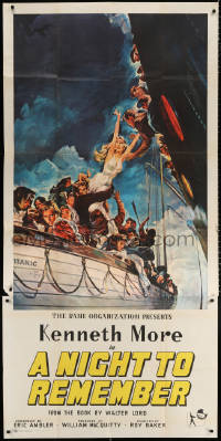 7t294 NIGHT TO REMEMBER 3sh 1959 English Titanic biography, John Floherty Jr. disaster art, rare!