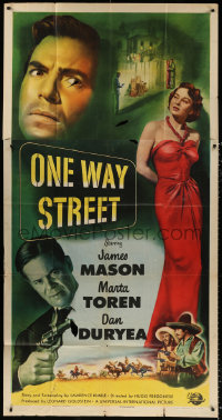 7t302 ONE WAY STREET 3sh 1950 James Mason, full-length sexy Marta Toren, Dan Duryea with gun!