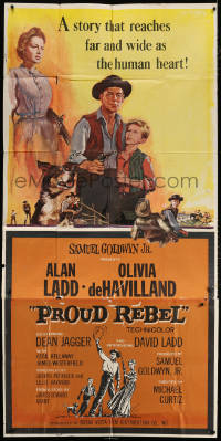 7t313 PROUD REBEL 3sh 1958 art of Alan Ladd w/son David Ladd + Olivia de Havilland!