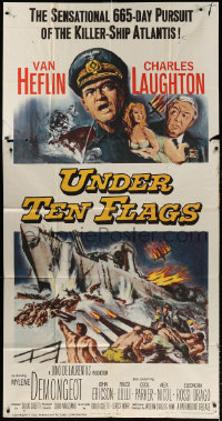 7t366 UNDER TEN FLAGS 3sh 1960 Rehberger art of Van Heflin, Charles Laughton & Mylene Demongeot!