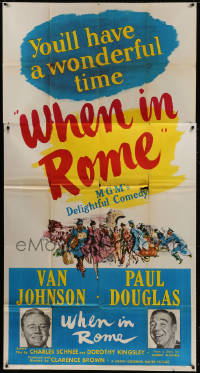 7t372 WHEN IN ROME 3sh 1952 great smiling portraits of Van Johnson & Paul Douglas + artwork!