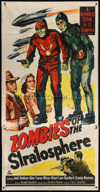 7t381 ZOMBIES OF THE STRATOSPHERE 3sh 1952 cool art of aliens with guns including Leonard Nimoy!