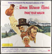 7t085 PAINT YOUR WAGON int'l 6sh 1969 Ron Lesser art of Clint Eastwood, Lee Marvin & Jean Seberg!