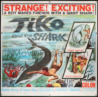 7t095 TIKO & THE SHARK 6sh 1963 boy makes friends with a killer, cool swimming with shark image!